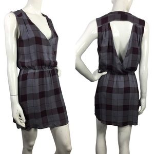 Parker Plaid Silk Dress Back Cutout Cinched Waist Size XS
